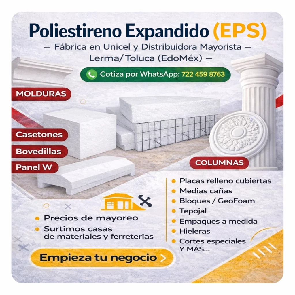 Poliestireno expandido (EPS) directo de fábrica. Venta por mayoreo para casas de materiales y constructoras.