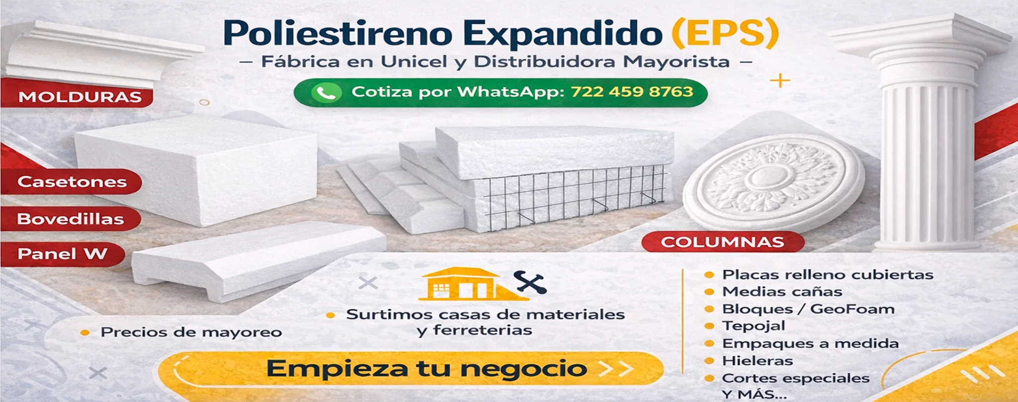 Poliestireno expandido (EPS) directo de fábrica. Venta por mayoreo para casas de materiales y constructoras.
